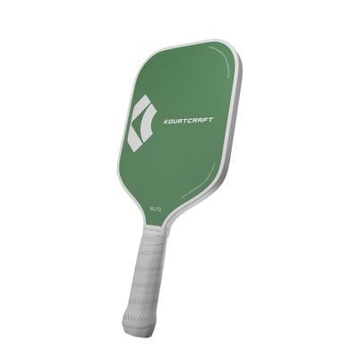 Green Fiberglass paddle, 16mm thickness, White handle and white edge guard.